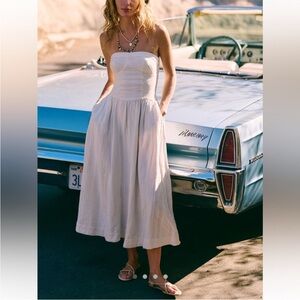 Free people free-est Marbella strapless 100% cotton classic midi sundress white